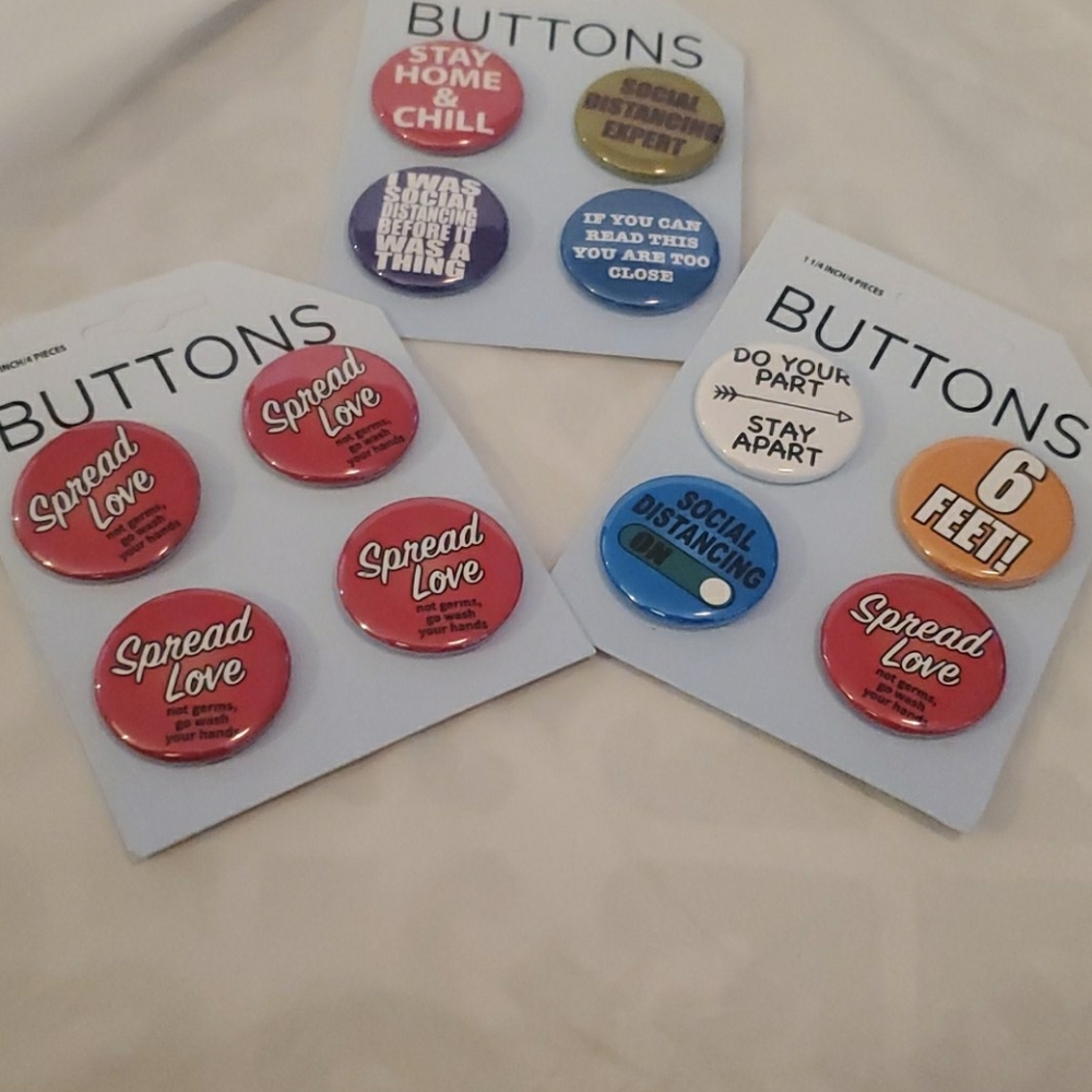 12 Social Distancing Pins / Buttons